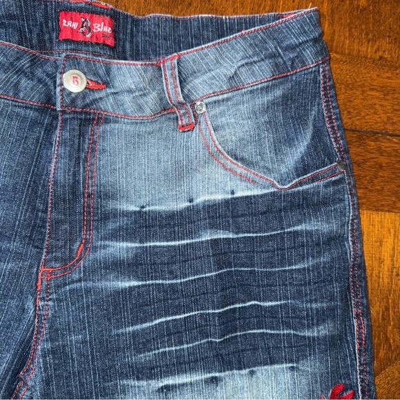 Raw Blue Lady Womens Juniors Red Embroidered Geisha Blue Denim Jeans 13 14 - Picture 5 of 15